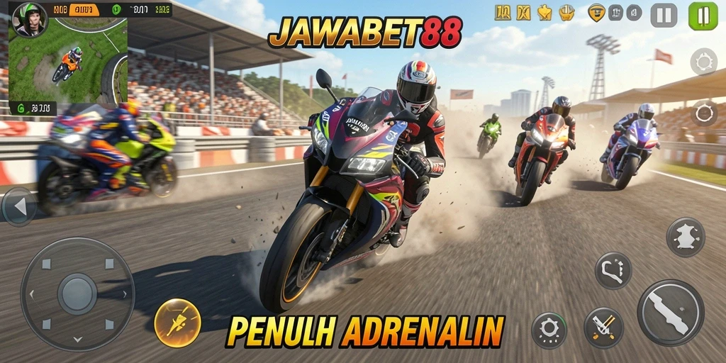 Tampilan menarik gameplay balapan motor di JAWABET88.