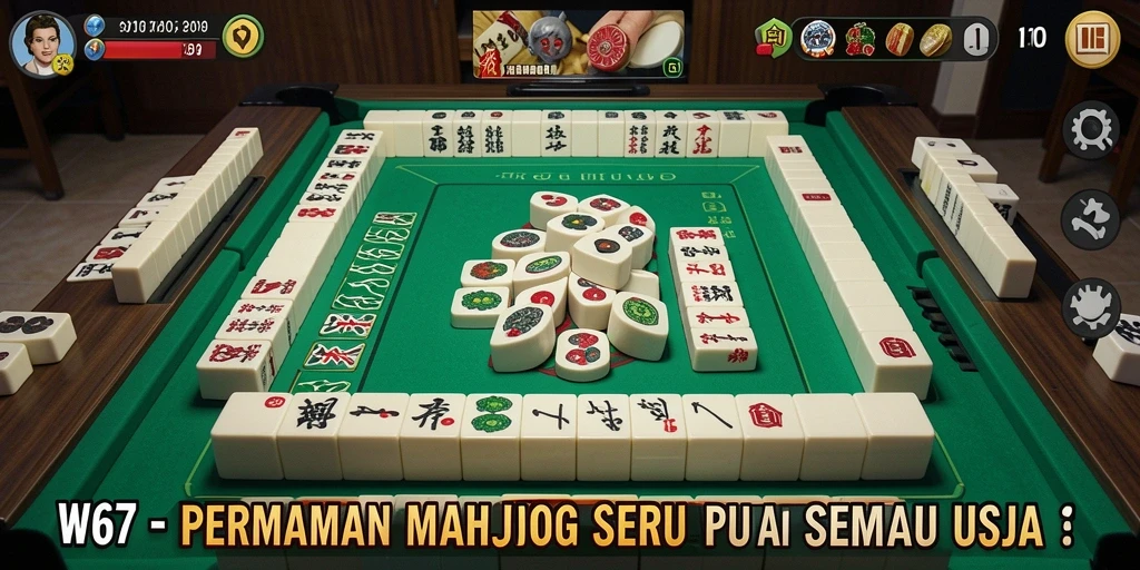 Tampilan gameplay W67 yang seru dengan ubin Mahjong berwarna-warni.